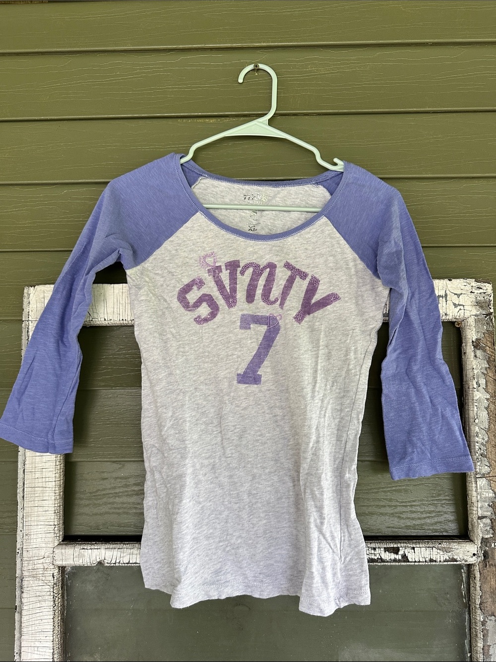 77kids Lavender Raglan Baseball Tee with Heather Gray Body